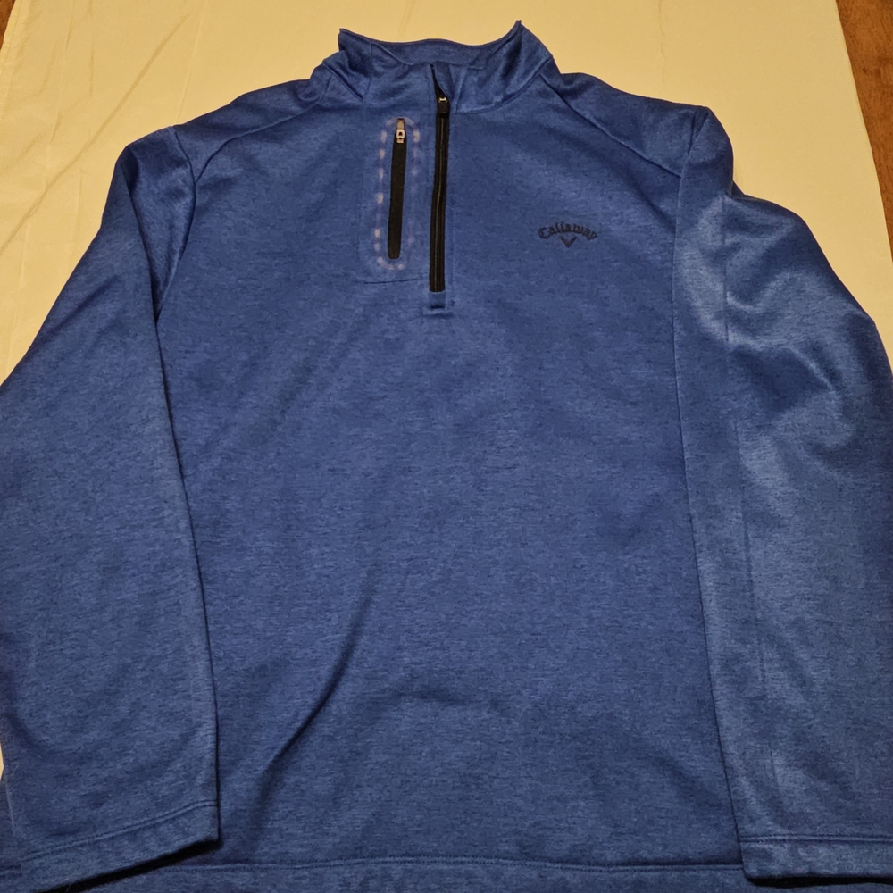 Callaway Mens Quarter Zip Golf Pullover Blue Heather Fleece Lined Large